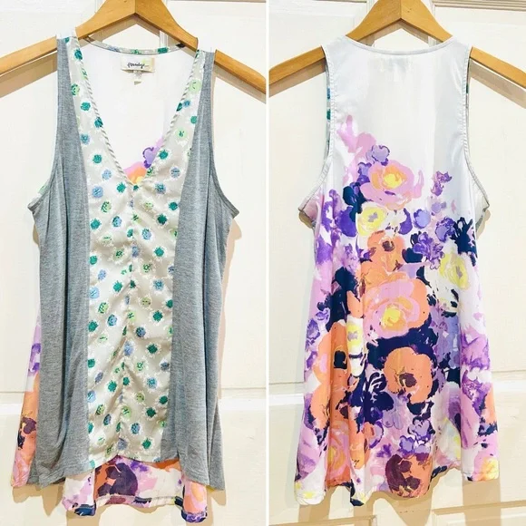 PORRIDGE Anthropologie Floral Mixed Media Tank Top Boho Festival Size S & M - Picture 5 of 12
